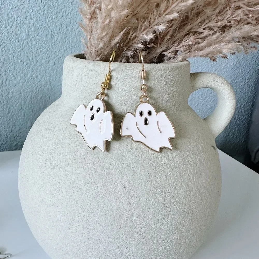 NEW Halloween Ghost gold earrings
